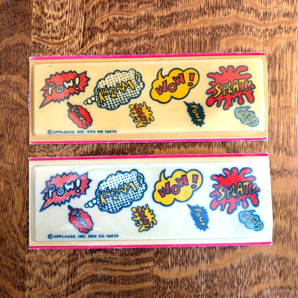 Vintage retro 1970s iron on transfers words/interjections wow pow splat crafts